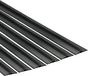 D-Line 6ft Linkable Floor Cord Cover/Cable Protector 6 Pack (36ft Total), Protect Cords and Prevent a Trip Hazard, 6 x 6ft Lengths, Cable Cavity 0.56in (W) x 0.35in (H) - Black