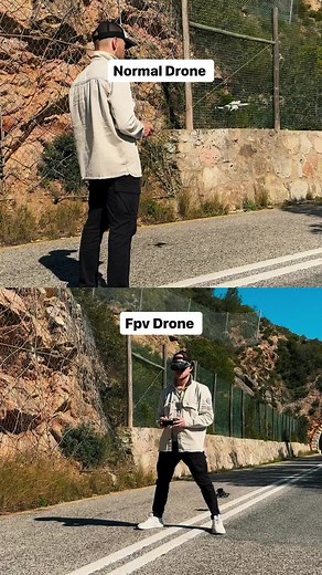 Normal vs FPV drone. Which one will you choose? 3 differences: 1️⃣ Display: you see video of regular drones on your controller, while you see videos of fpv drones on your goggles. 2️⃣ Training time: FPV drones can do much more movements, they reach high speeds, which makes it harder to learn how to fly them. But it makes flying them much more interesting. 3️⃣ Flight time: conventional drones can fly up to 45 min, while FPV drones typically fly for about 5-7 minutes. To a large extent this depend