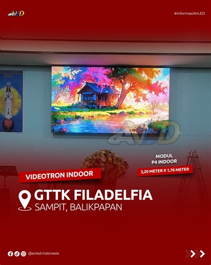 PT. AVLED MULTI PERKASA on Instagram: "LED Videotron di GTTK Filadelfia Sampit Balikpapan menggunakan modul P4 indoor dengan ukuran 3,20m x 1,76m kini hadir untuk mendukung pengalaman visual terbaik! Tampilan gambar yang tajam dan memukau ini membawa pesan semakin hidup! 🙌 Teknologi terkini untuk event, ibadah, dan kebutuhan multimedia lainnya. Ingin pasang LED Videotron? Konsultasi dengan kami : 📞 082146573706 (Susanto) Jangan lupa like dan follow akun kami untuk mendapatkan informasi menarik