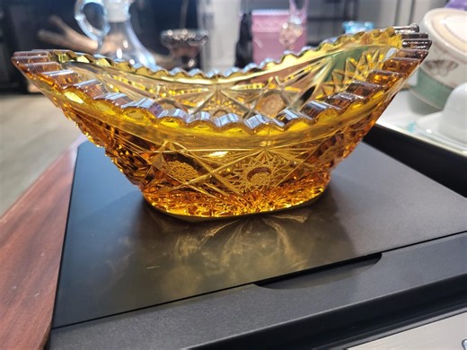 Vintage Amber Pressed Glass Dish - Etsy