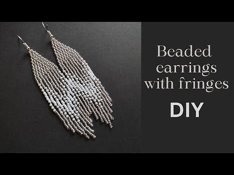 Seed bead earrings with bead fringes, beading tutorial for beginners