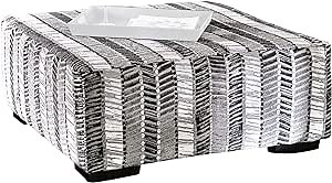 Benjara Ottoman with Herringbone Pattern and Block Feet, Black