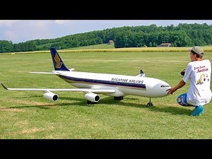 HUGE RC AIRLINER AIRBUS A-340 SCALE MODEL TURBINE JET FLIGHT DEMONSTRATION