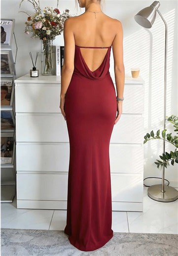 The open-back cut and criss-cross straps are the daring wit hidden in elegance #partydress #bodycon #reddress #womenstyle #chic