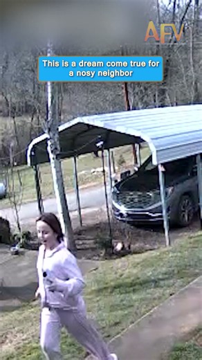She was in such a rush to be nosy! 😂 #fail #funnyvideo #neighbor