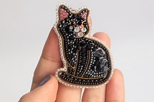 Black Cat Bead Embroidery Brooch Kit: DIY Jewelry Making - Etsy