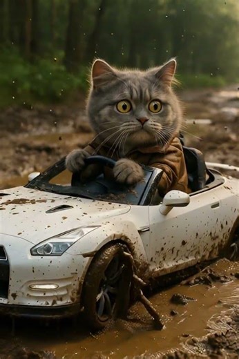 Funny Cat Drives White GT-R Into Mud | Hilarious 4K Animation