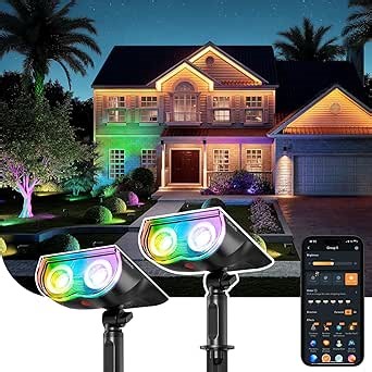 Linkind Smart Solar Spot Lights Outdoor SL5C, Solar Lights Outdoor Spotlight Color Changing APP/Voice Control Landscape Lighting, IP67 Christmas Decorations for Yard, Garden, Pathway(2 Pack)