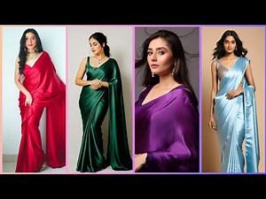 New Model Satin Silk Saree Blouse Design Ideas| Party Wear Plain Saree With Sequin Blouse