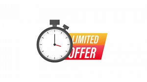 Red banner limited offer. Clock icon. Motion graphics.