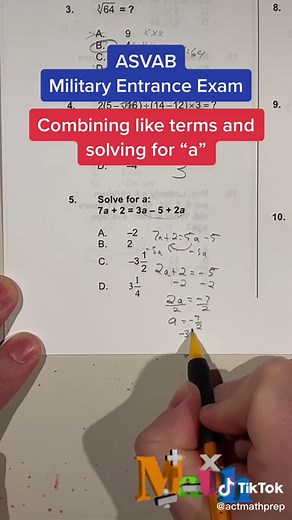 ASVAB Math Tips: Combining Like Terms Quiz