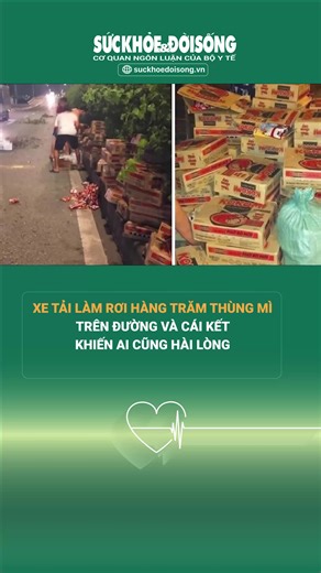 Xe tải làm rơi hàng trăm thùng mì bất ngờ