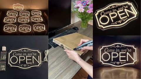 LED Neon Open Sign for Business, Adjustable Brightness Neon Lights for Party Bar Salon Stores Hotel Wall Decor Come in we're Open (Warm White, 16.5x11'')