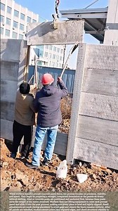 Workers are installing a sturdy and durable concrete board fence. #relaxing #satisfying #hardwork