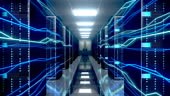 3D 4K server room, data center - storage/ hosting/ Internet concept.