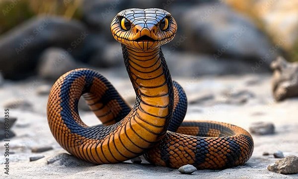 2D cartoon style cobra toy depicted in a striking pose ready to strike with its venomous bite showcased against a white background