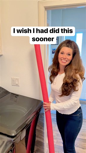 Use a pool noodle to catch socks before they fall into the laundry abyss #laundry #washingmachine #socks #hometips | Liz & Jeff