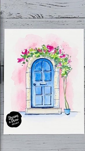 How to Draw a Flower Door in 5 Minutes 🚪🌸 #watercolorsketch #painting #watercolor