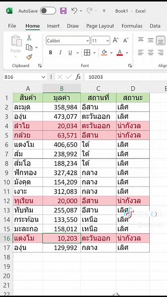 ไฮไลท์แถวใน Excel ด้วย Conditional Formatting