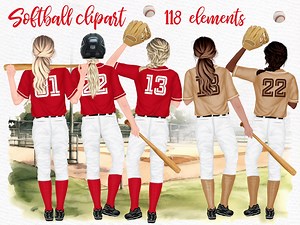 Softball Team Clipart: Customizable School Girls PNG (118 Files) - Etsy