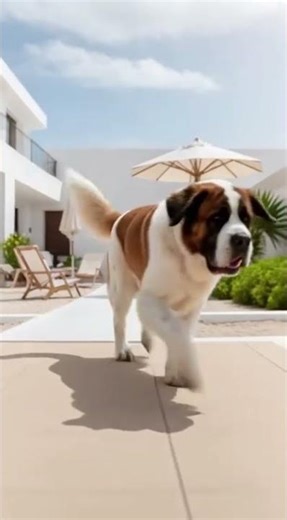 Stress Melts Away in 7 Seconds—Saint Bernard Pranks Maltese Puppy into Pool🐶❤️#PetLovers #pethealing