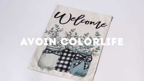 AVOIN colorlife Eucalyptus Mason Jar Spring Summer Garden Flag 12x18 Inch Double Sided Outside, Buffalo Plaid Welcome Yard Outdoor Flag