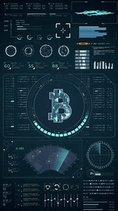 Motion graphic of Blue digital money logo with head up display (HUD UI) panel and futuristic technology abstract background crypto currency finance and digital money vertical video concepts