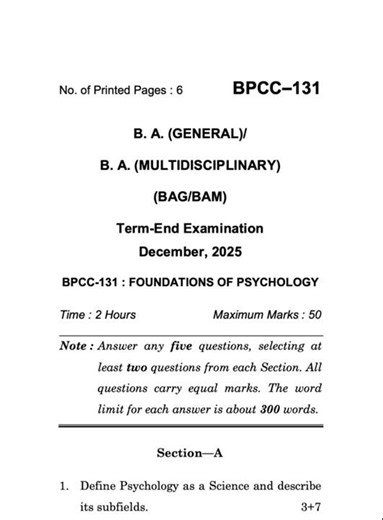 BPCC-131 Dec 2025 | IGNOU Previous Year Question Paper