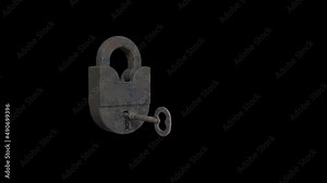 lock opens with a key, animation ,transparent background