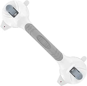Suction Cup Grab Bar with Indicators 15 Inch - 1.25" Diameter, iMomwee Adhesive Gray Bathroom Grab Bar Safety Balance Handrail, Handicap Elderly Senior Injury Disable Portable Assist Shower Handle