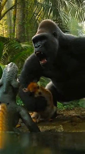 Giant Gorilla Saves Baby Deer from River Monster #wildlife #animals #gorillaguardians
