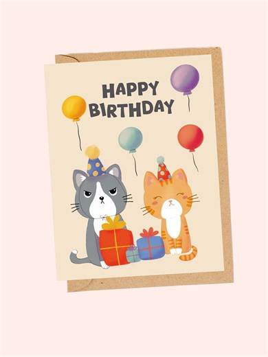Grumpy Cats Birthday Card | Whimsical Handmade Greeting Card | Gift for Cat Lovers | Mscreates Barkary - Etsy