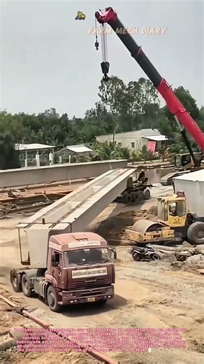 🚛 Le transport du géant : Une poutre préfabriquée sous les câbles de la grue