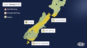 🟡 Severe Weather Watch 🟡 Today brings relatively widespread risk of heavy showers with some thunderstorms: http://bit.ly/TSOutlook On Tuesday a mobile front moves up the South Island bringing heavy rain to the ranges & strong winds to several regions: http://bit.ly/AllWarnings | MetService New Zealand
