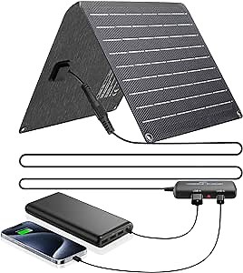 Ecosonique 10W/15W/30W/60W Portable Solar Panel Charger, IP67 Waterproof ETFE USB Solar Phone Charger with Detachable Power Hub, 2025 Latest Version Compatible with iPhone, Power Bank, Smartwatch