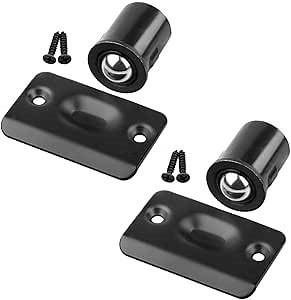 HOMOTEK 2 Pack Drive in Ball Catch with Strike Plate for Closet Doors, Black, 13/16 Inch x 1-1/8 Inchs,Die-cast, Adjustable Tension Ball