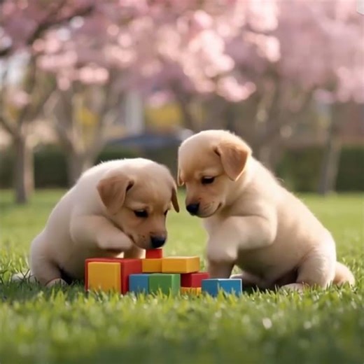 Two adorable golden retriever puppies sitting on f