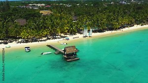 Mauritius, Trou aux Biches. Flight above the sea the beautiful Mauritian beach and Trou aux Biches resort