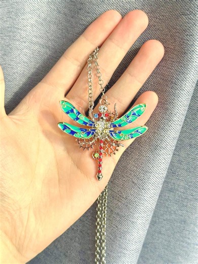 Steampunk Dragonfly Necklace, Multi-color Ceramic Wings, Red Crystal Eyes, Mechanical Gear Pendant, Unique Insect Jewelry, Boho Artsy Gift - Etsy