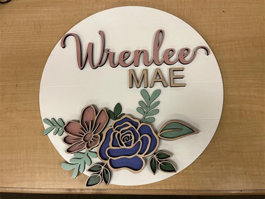 14" Custom Floral Name Sign – Layered Laser-cut Nursery Decor or Bedroom Sign; Round Name Sign - Etsy