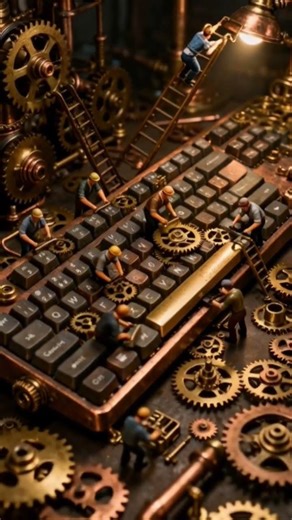 Mini Workers Fixing aMechanical Keyboard #shorts #tinyworkers #miniature #oddlysatisfying #timelapse