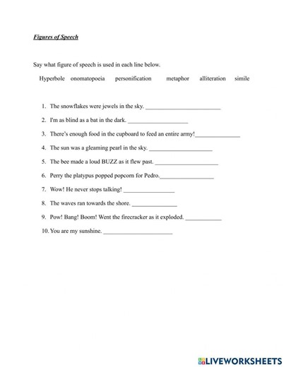 Figures of speech practice 1 worksheet