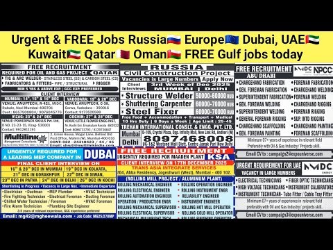 Urgent & FREE Jobs Russia🇷🇺 Europe🇪🇺 Dubai, UAE🇦🇪 Kuwait🇰🇼 Qatar🇶🇦 Oman🇴🇲 FREE Gulf jobs today