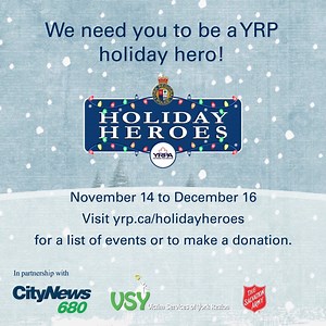 Our 2022 #YRPHolidayHeroes campaign is officially underway! This program supports thousands of people in need here in York Region through the Salvation Army and Victim Services of York Region. Visit yrp.ca/holidayheroes to find out how to donate in person or online. | York Regional Police