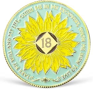 Sunflower 18 Year NA Medallion NA AA Sobriety Coin with Serenity Prayer NA Recovery Chip Celebrating Clean and Sober Living 1-20 Years Narcotics Anonymous Gifts for Women Men