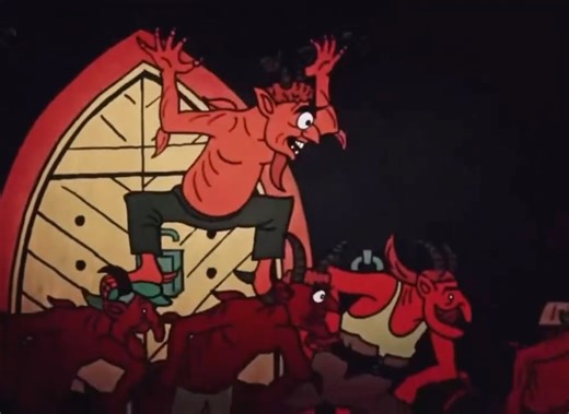 animation enjoyer on Instagram: "A clip from "Čert a Káča" (1955). A Czech hand-drawn fairy-tale short inspired by a story from Božena Němcová, animated in the folk style of Josef Lada, with flat perspective, earthy colors, and village architecture pulled straight from Czech illustration tradition. A mischievous devil, a stubborn girl, and moral humor rooted in rural folklore. #czechanimation #folktaleanimation #joseflada #easternblocanimation #animationhistory"