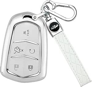 for Cadillac Key Fob Cover with Keychain, Silver Soft TPU Key Protector Case Suitable for Cadillac Escalade CTS SRX XT5 ATS STS CT6 Accessories