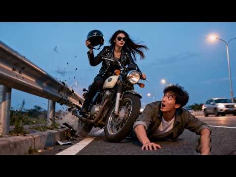 Young man chased motorcycle female agent descends from sky to save him！#kungfu #4k