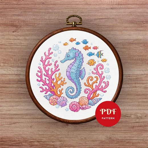 Seahorse Cross Stitch Pattern PDF, Ocean Sea Life Design (pattern Keeper Compatible, Instant Download) - Etsy