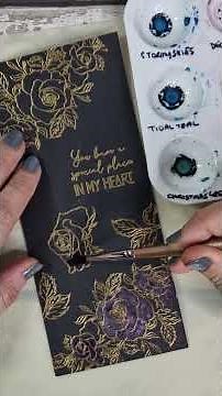 Creative Expressions: Metallic Paint Effect on Black Card | Gold Heat Embossed Florals | Cardmaking